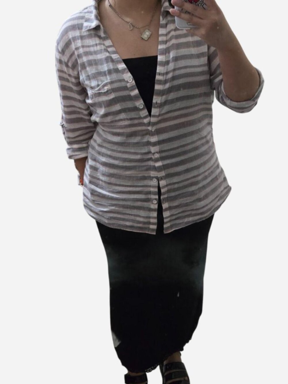 Striped Button-Up Shirt in Gray and White